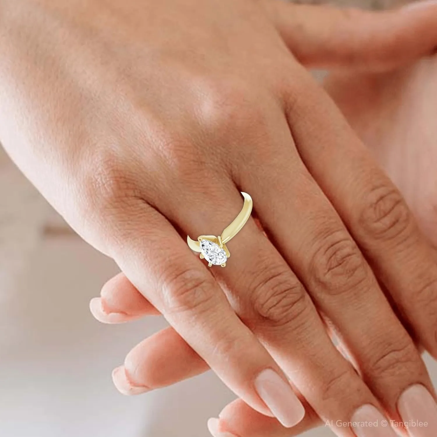 Pompeii 1/3Ct Solitaire Pear Shape Diamond Engagement Ring in 14k White or Yellow Gold