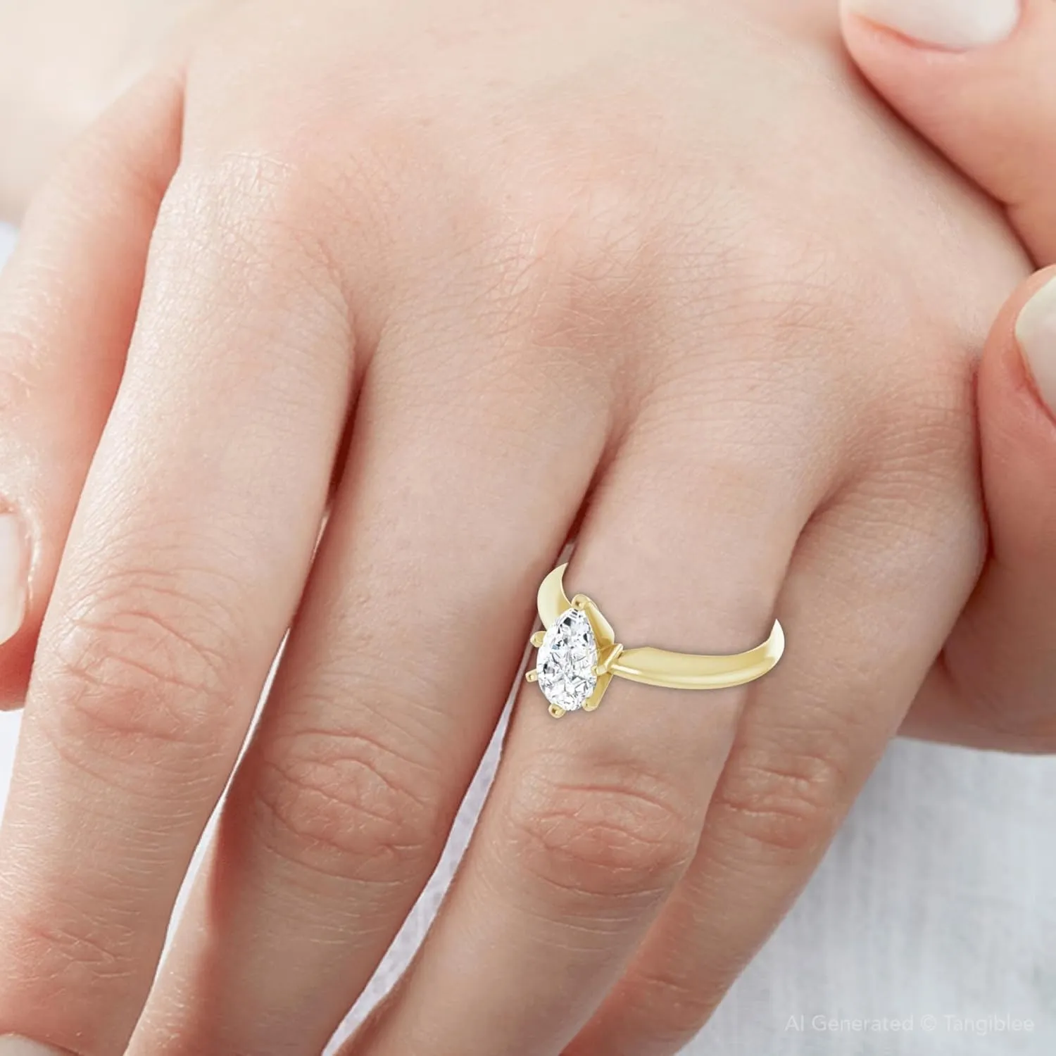 Pompeii 1/3Ct Solitaire Pear Shape Diamond Engagement Ring in 14k White or Yellow Gold