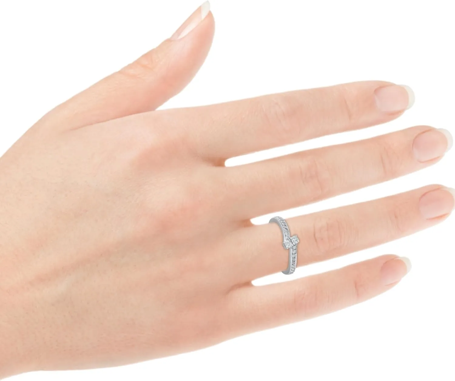 Pompeii 1/4 Ct Two Stone Diamond Engagement Forever Us Ring White Gold Anniversary Band