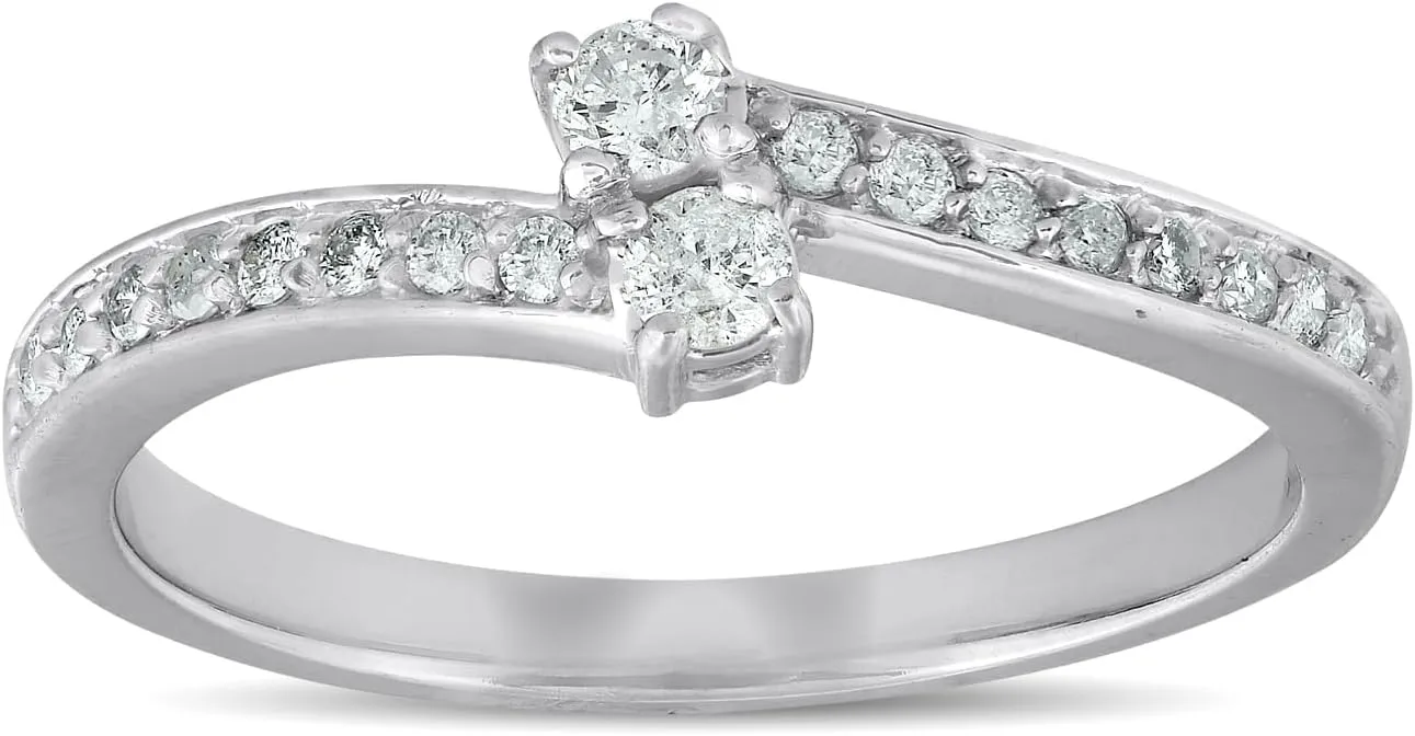 Pompeii 1/4 Ct Two Stone Diamond Engagement Forever Us Ring White Gold Anniversary Band