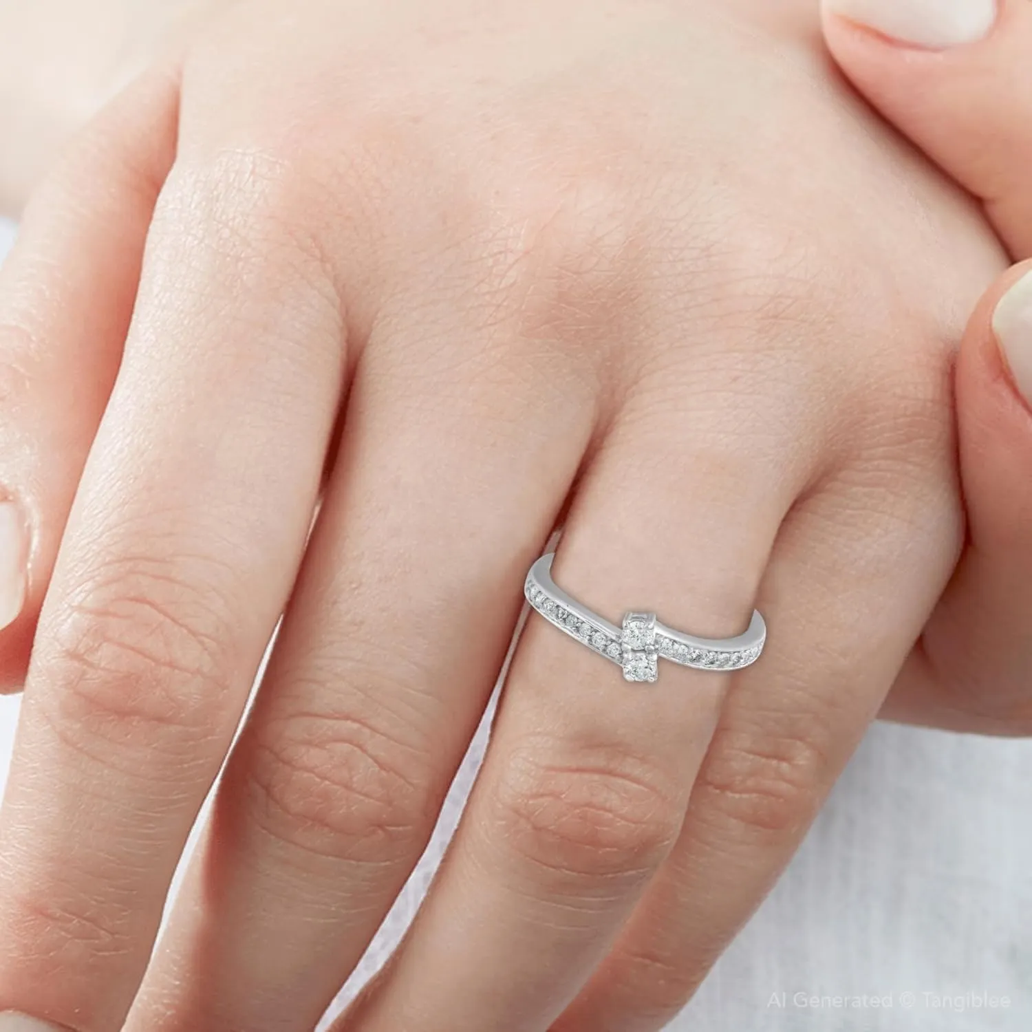 Pompeii 1/4 Ct Two Stone Diamond Engagement Forever Us Ring White Gold Anniversary Band