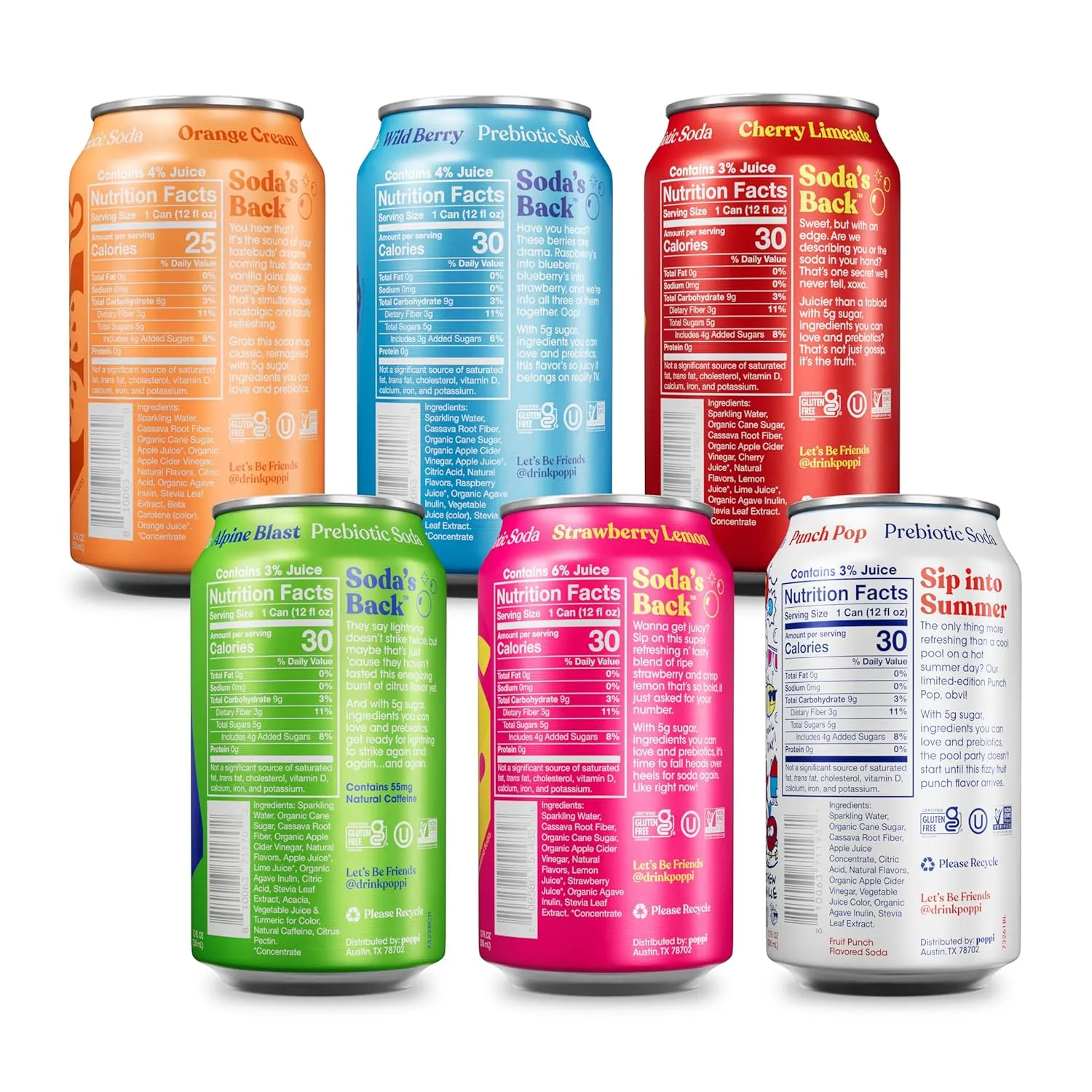 Poppi Sparkling Prebiotic Soda Beverage with Apple Cider Vinegar, Seltzer Water and Fruit Juice, New Obsessions Variety Pack, 12 Fl Oz, Pack of 12, Packaging May Vary