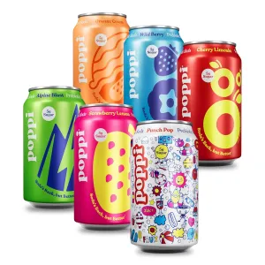 Poppi Sparkling Prebiotic Soda Beverage with Apple Cider Vinegar, Seltzer Water and Fruit Juice, New Obsessions Variety Pack, 12 Fl Oz, Pack of 12, Packaging May Vary