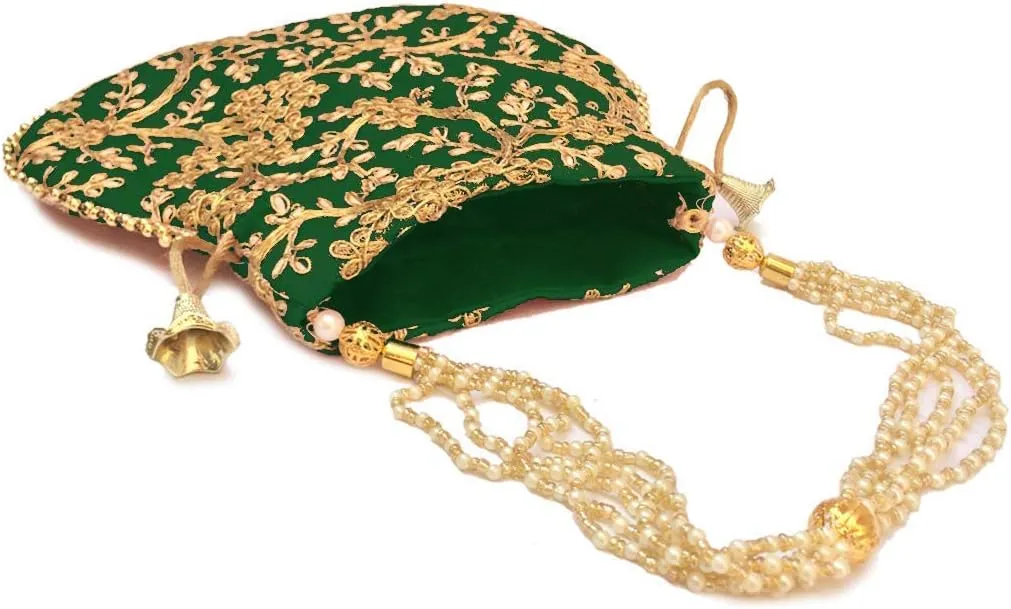 Potli Bag For Women Ethnic Designer Embroidery Work Batwa Pearls Handle With Intricate