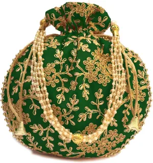 Potli Bag For Women Ethnic Designer Embroidery Work Batwa Pearls Handle With Intricate