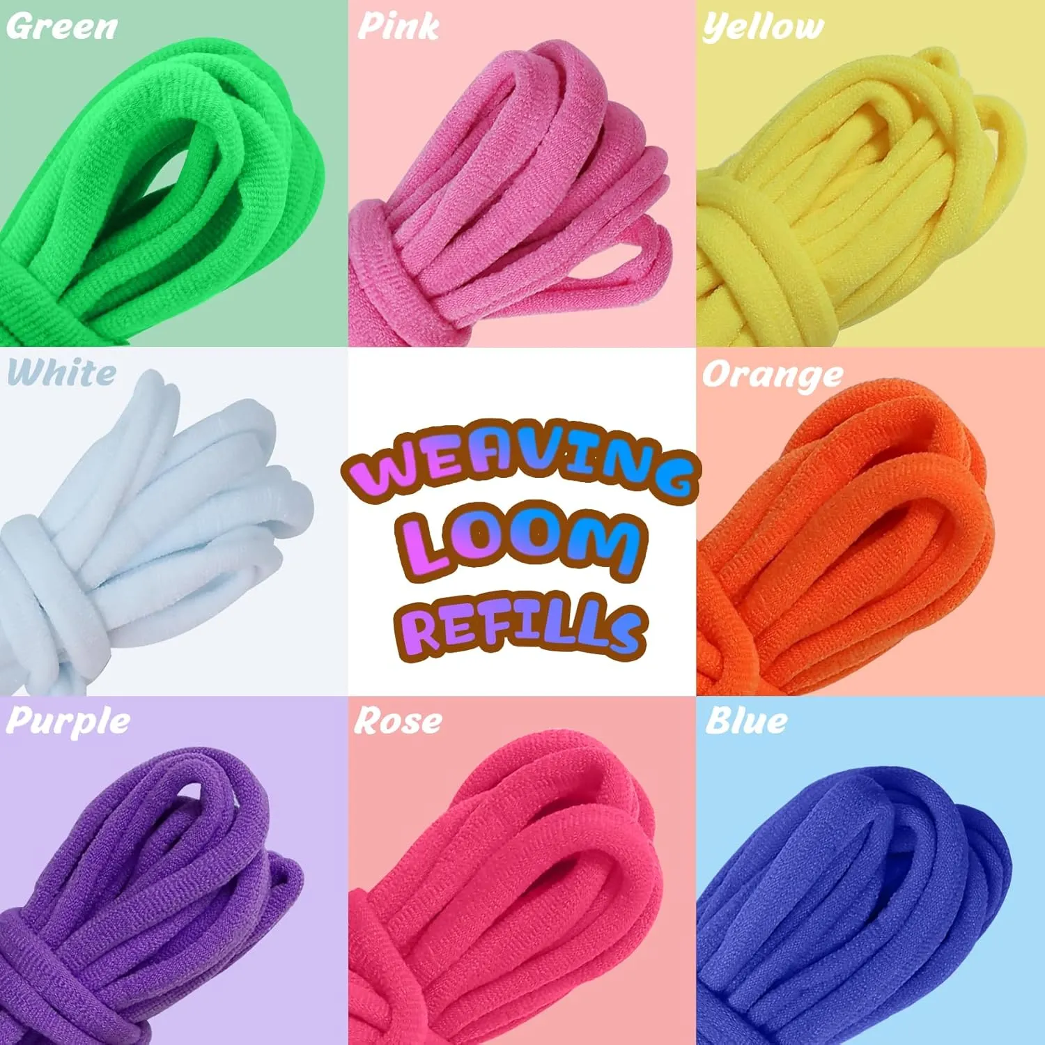 PREBOX Weaving Loom Loop Refill,7 Inch 288 Pcs in 8 Vibrant Colors, Potholder Loops, Loom Refill Loops Craft for Kids