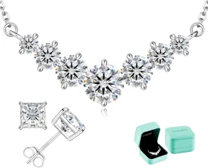 Princess Cut Moissanite Stud Earrings 0.8ctw, 2.8 Carat Moissanite Necklace for Women,Anniversary or Wedding Necklace for Wife, Elegant Sterling Silver Gift for Her, Birthday or Christmas
