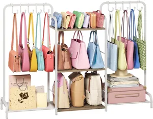 Purse Organizer with 2 Purse Hangers for Purse Storage, High-Capacity Handbag Organizer with 10 Adjustable Hooks and 3 Dividers, Purse Holder for Closet System, Purse Rack Stand for Bag Organization
