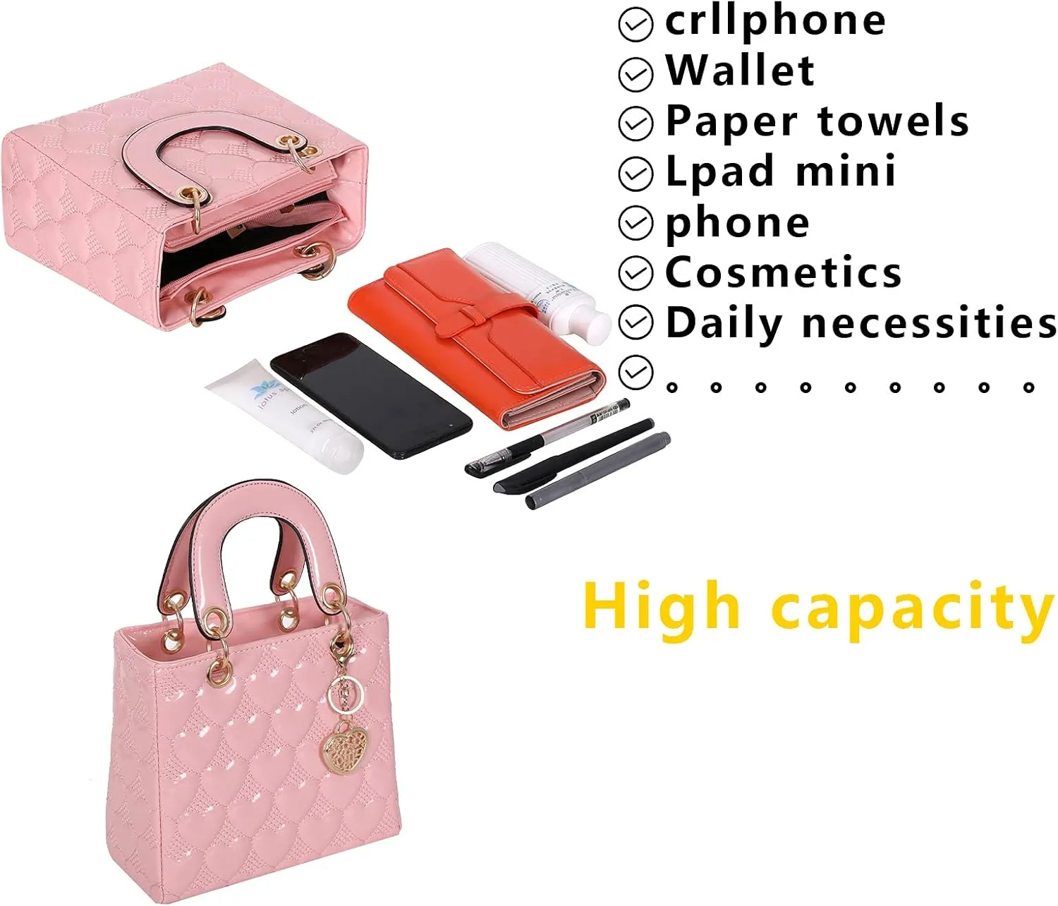 Purses and Handbag for Women Fashion Ladies Leather Top Handle Shiny Patent Satchel Shoulder Tote Bag Crossbody