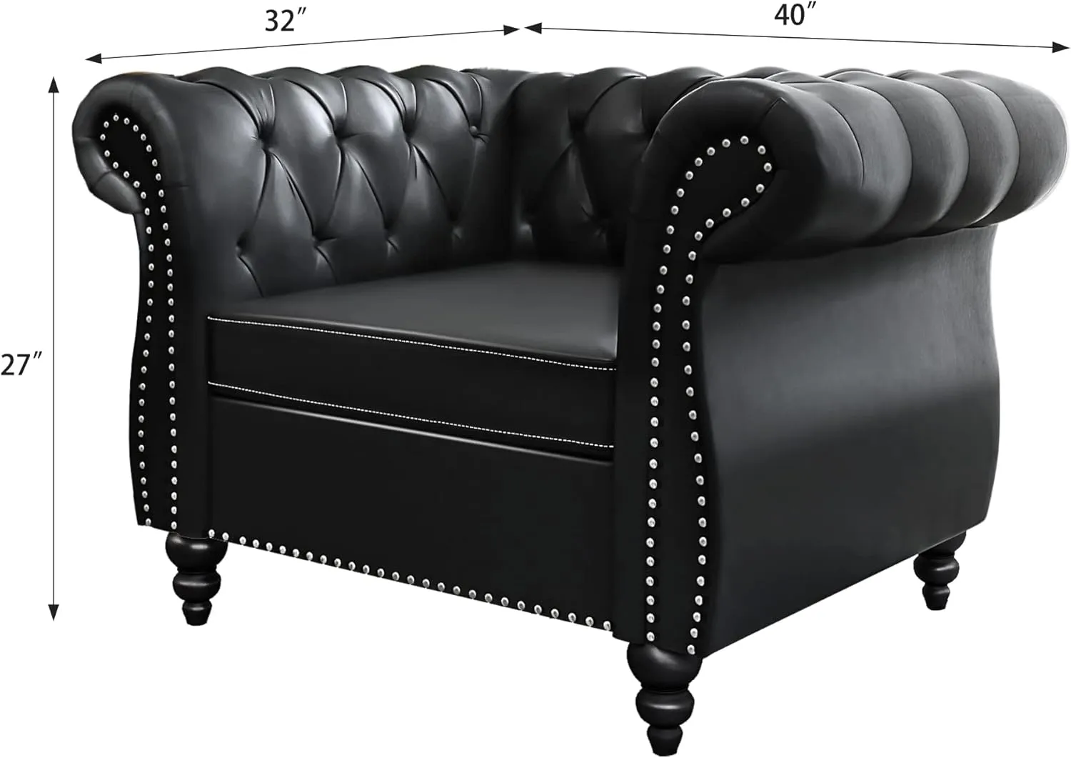 QHITTY Accent Chair, Chesterfield Chair Modern Leather Upholstered Chair with Tufted Back for Living Room Furniture (Black)