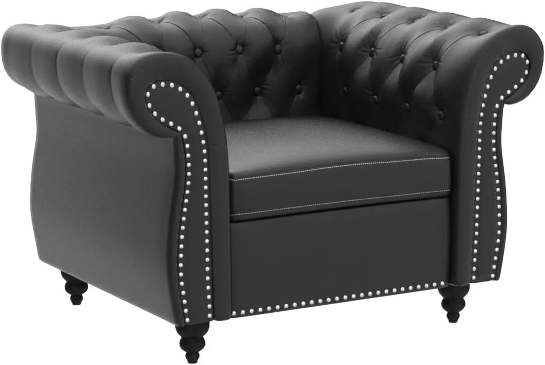 QHITTY Accent Chair, Chesterfield Chair Modern Leather Upholstered Chair with Tufted Back for Living Room Furniture (Black)