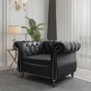 QHITTY Accent Chair, Chesterfield Chair Modern Leather Upholstered Chair with Tufted Back for Living Room Furniture (Black)