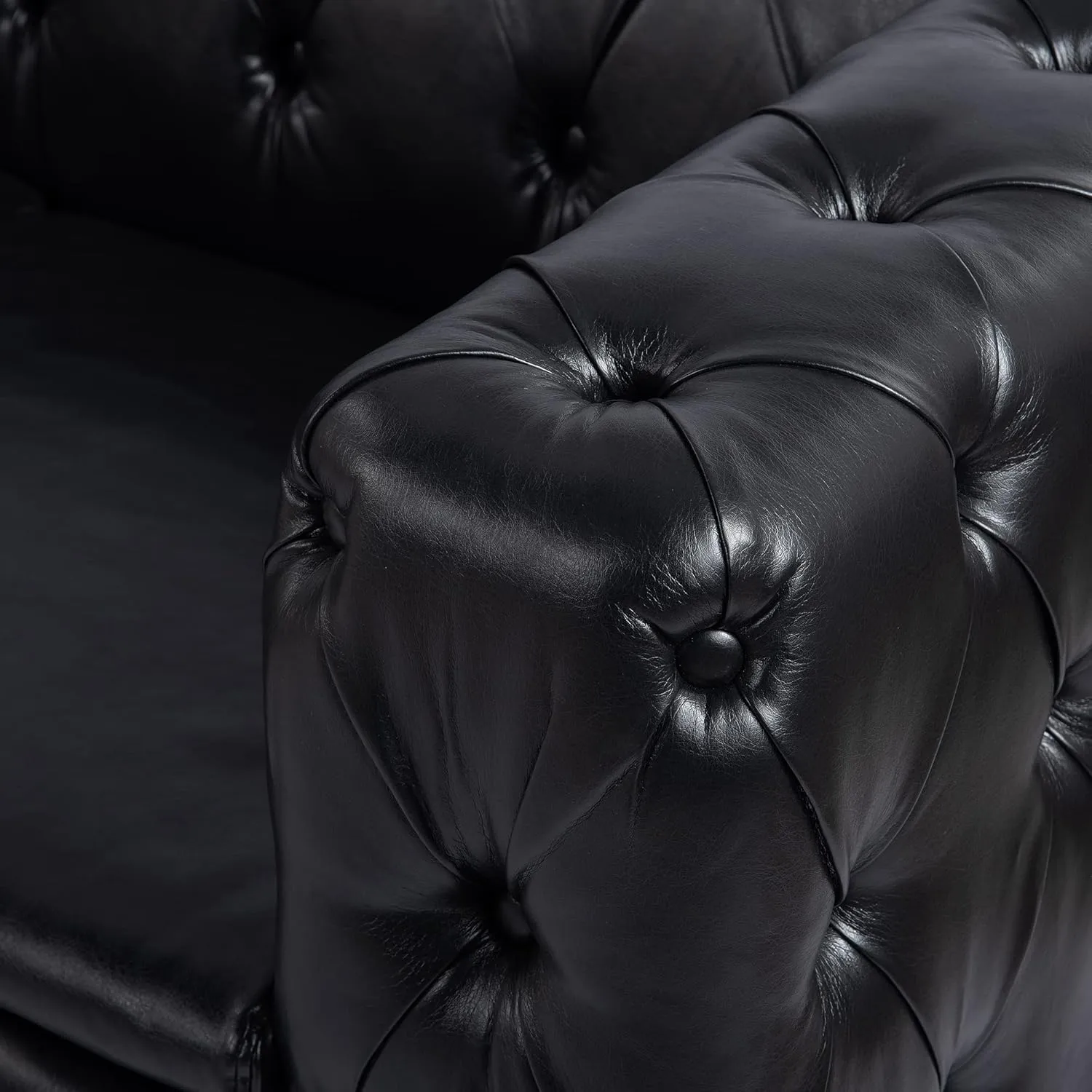 QHITTY Chesterfield Tufted Sofa, Leather Couch Accent Upholstered 3 Seater Button Sofa with Tufted Back for Living Room Bedroom Furniture (Black)…