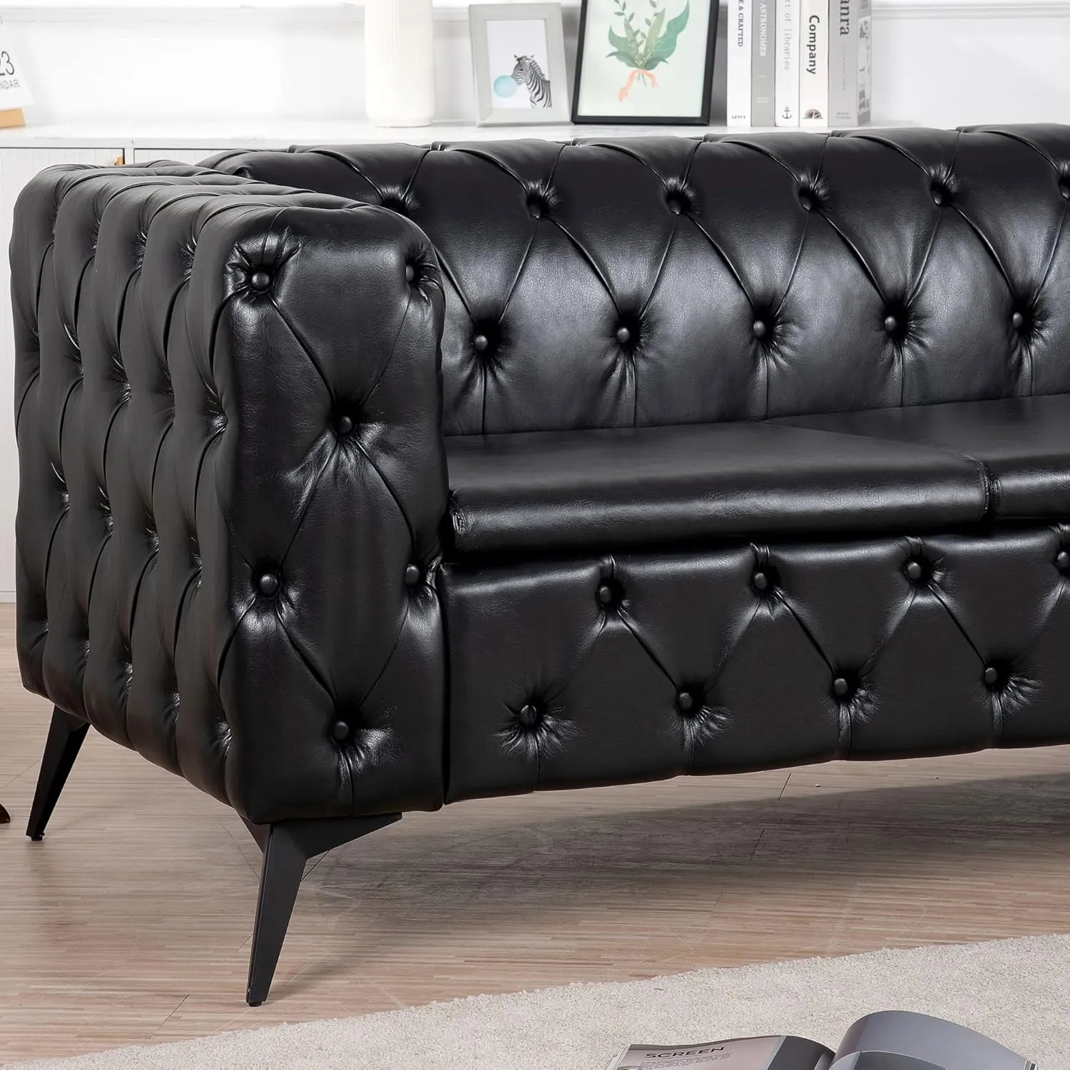 QHITTY Chesterfield Tufted Sofa, Leather Couch Accent Upholstered 3 Seater Button Sofa with Tufted Back for Living Room Bedroom Furniture (Black)…