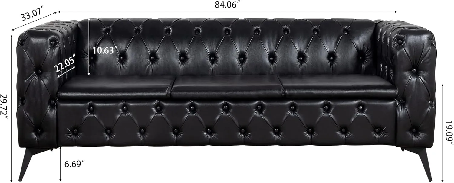 QHITTY Chesterfield Tufted Sofa, Leather Couch Accent Upholstered 3 Seater Button Sofa with Tufted Back for Living Room Bedroom Furniture (Black)…