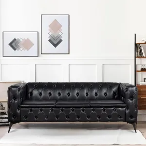 QHITTY Chesterfield Tufted Sofa, Leather Couch Accent Upholstered 3 Seater Button Sofa with Tufted Back for Living Room Bedroom Furniture (Black)…