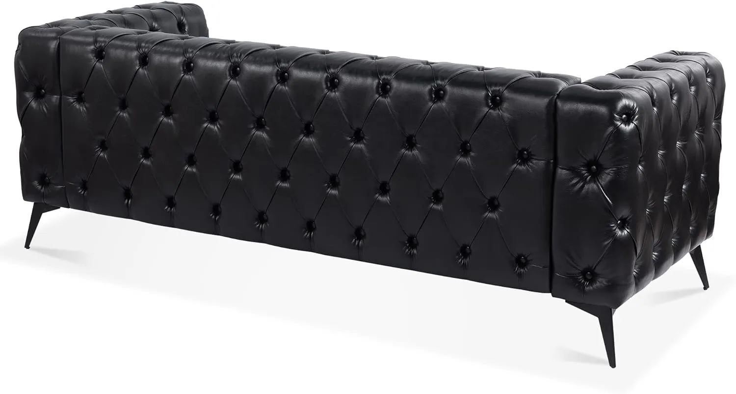 QHITTY Chesterfield Tufted Sofa, Leather Couch Accent Upholstered 3 Seater Button Sofa with Tufted Back for Living Room Bedroom Furniture (Black)…