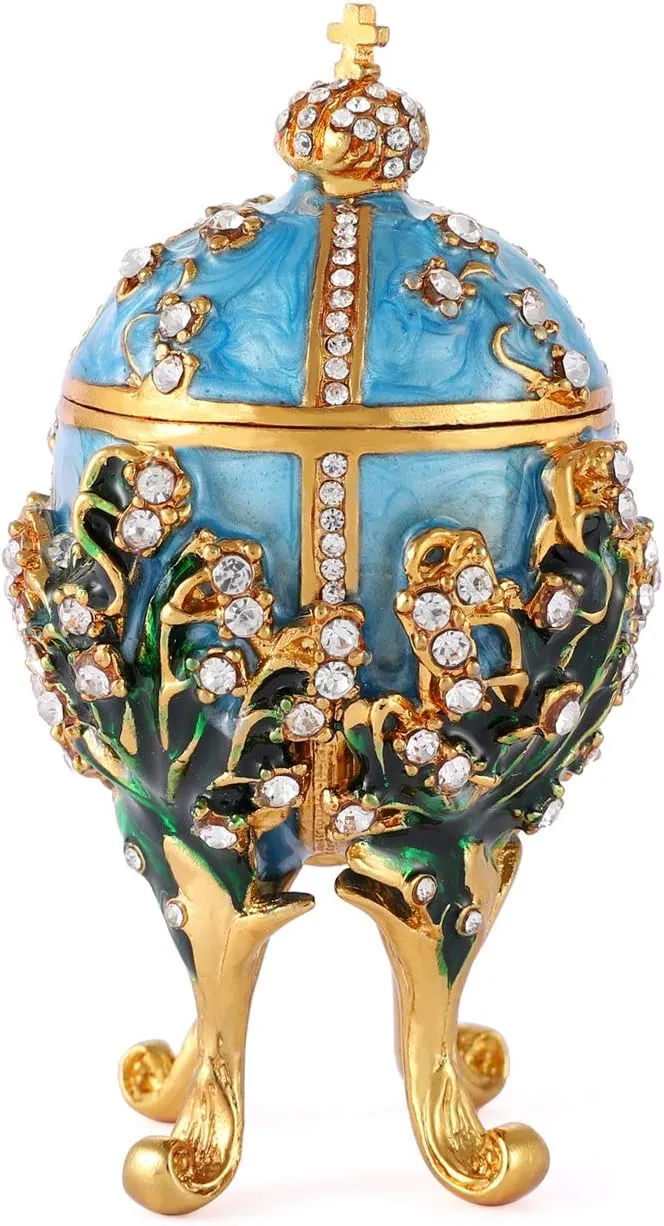 QIFU Easter Egg Series Hand Painted Jewelry Trinket Box with Rich Enamel and Sparkling Rhinestones Unique Gift for Family