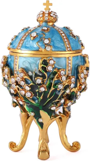 QIFU Easter Egg Series Hand Painted Jewelry Trinket Box with Rich Enamel and Sparkling Rhinestones Unique Gift for Family