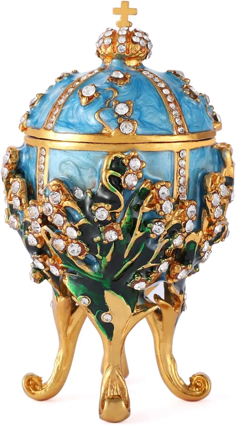 QIFU Easter Egg Series Hand Painted Jewelry Trinket Box with Rich Enamel and Sparkling Rhinestones Unique Gift for Family