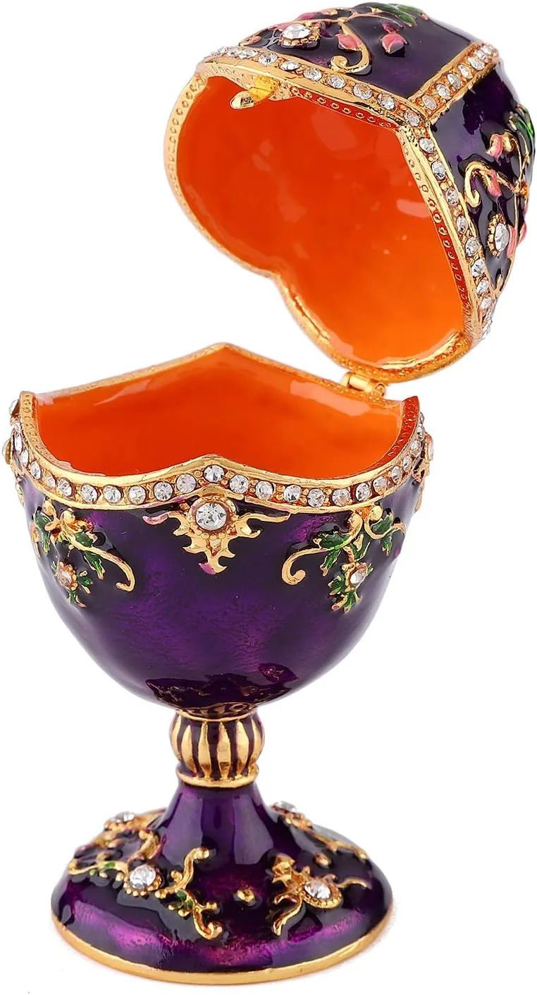 QIFU Vintage Style Hand Painted Purple Easter Egg Trinket Box with Rich Enamel and Sparkling Rhinestones Unique Gift for Family(QF3388)