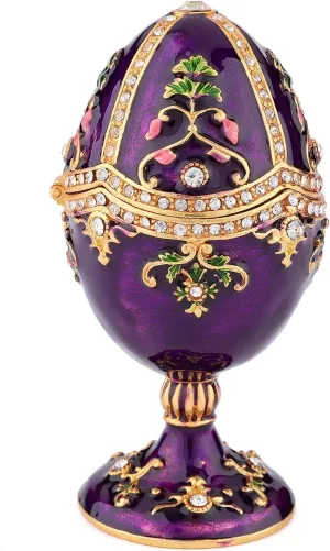 QIFU Vintage Style Hand Painted Purple Easter Egg Trinket Box with Rich Enamel and Sparkling Rhinestones Unique Gift for Family(QF3388)