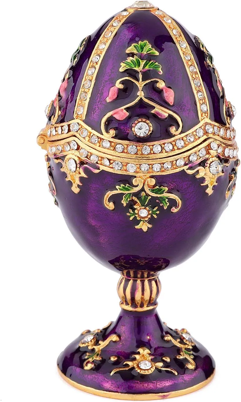 QIFU Vintage Style Hand Painted Purple Easter Egg Trinket Box with Rich Enamel and Sparkling Rhinestones Unique Gift for Family(QF3388)