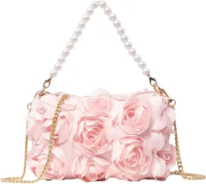 QWINEE Women's Faux Pearl Clutch Bag Flower Shape Small Crossbody Bag Evening Satchel Bag Tote Handbags Prom Bags