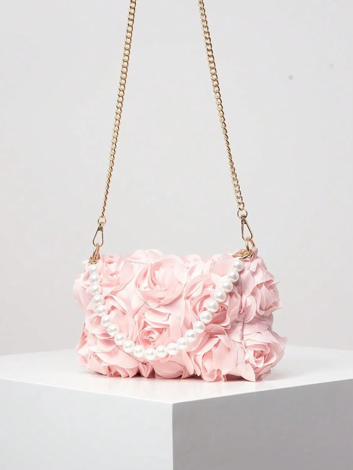 QWINEE Women's Faux Pearl Clutch Bag Flower Shape Small Crossbody Bag Evening Satchel Bag Tote Handbags Prom Bags