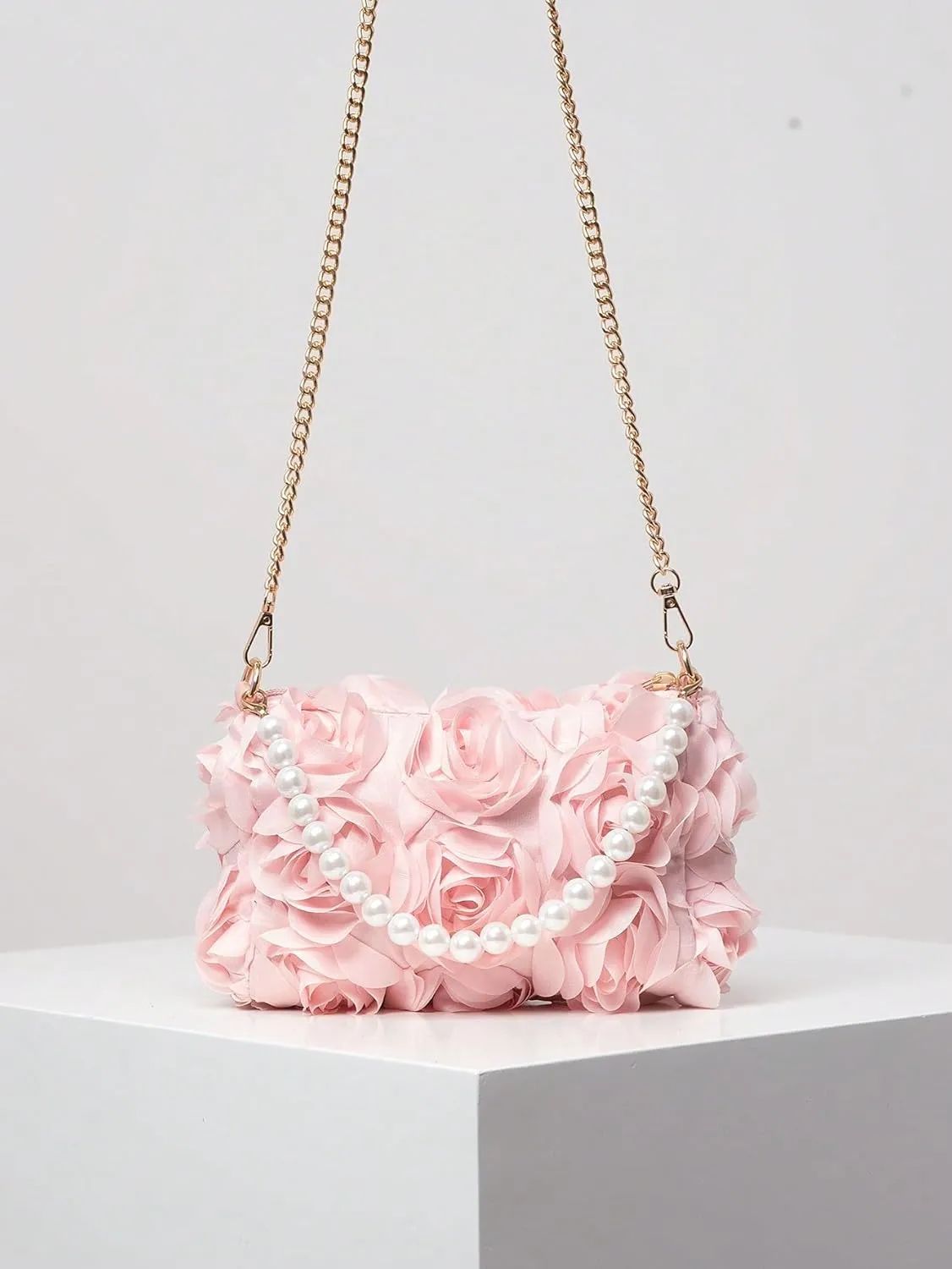 QWINEE Women's Faux Pearl Clutch Bag Flower Shape Small Crossbody Bag Evening Satchel Bag Tote Handbags Prom Bags