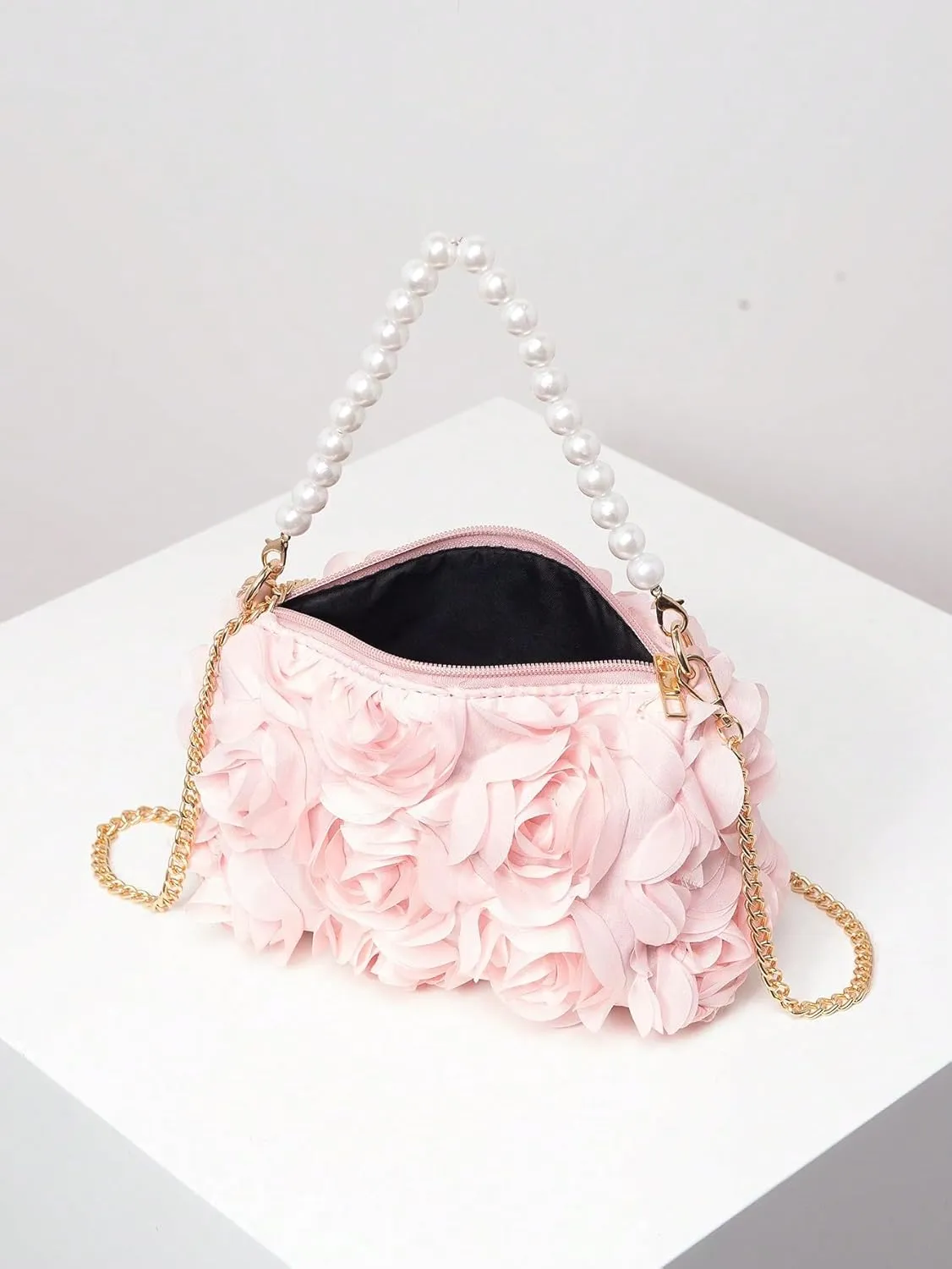 QWINEE Women's Faux Pearl Clutch Bag Flower Shape Small Crossbody Bag Evening Satchel Bag Tote Handbags Prom Bags