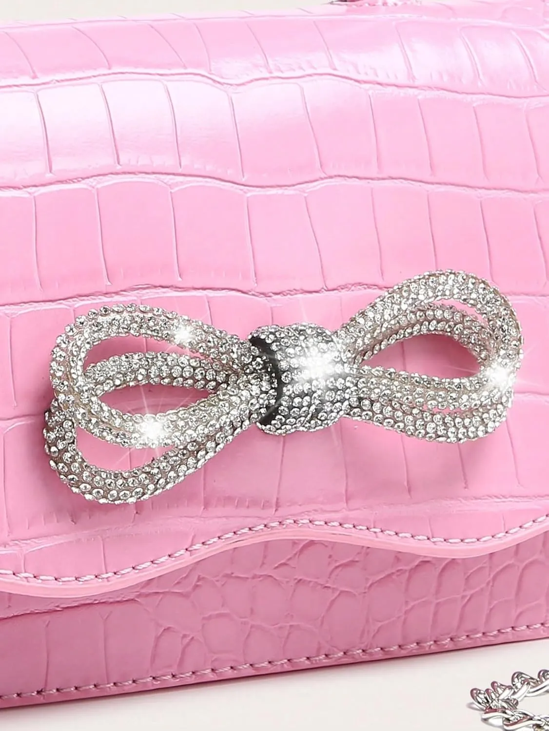 QWINEE Women's Glitter Rhinestone Bow Decor Clutch Purse Prom Bags Sparkle Mini Square Handbags