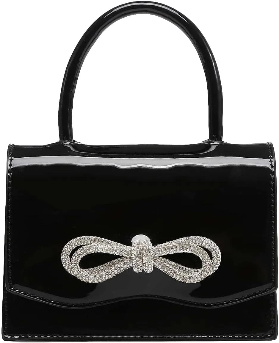 QWINEE Women's Glitter Rhinestone Bow Decor Clutch Purse Prom Bags Sparkle Mini Square Handbags