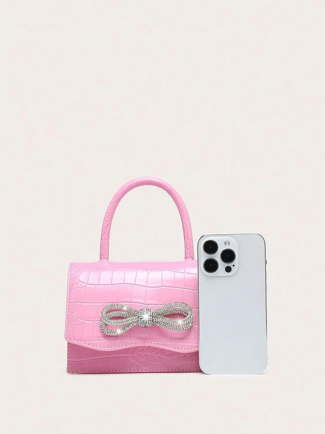 QWINEE Women's Glitter Rhinestone Bow Decor Clutch Purse Prom Bags Sparkle Mini Square Handbags
