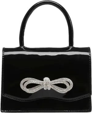 QWINEE Women's Glitter Rhinestone Bow Decor Clutch Purse Prom Bags Sparkle Mini Square Handbags