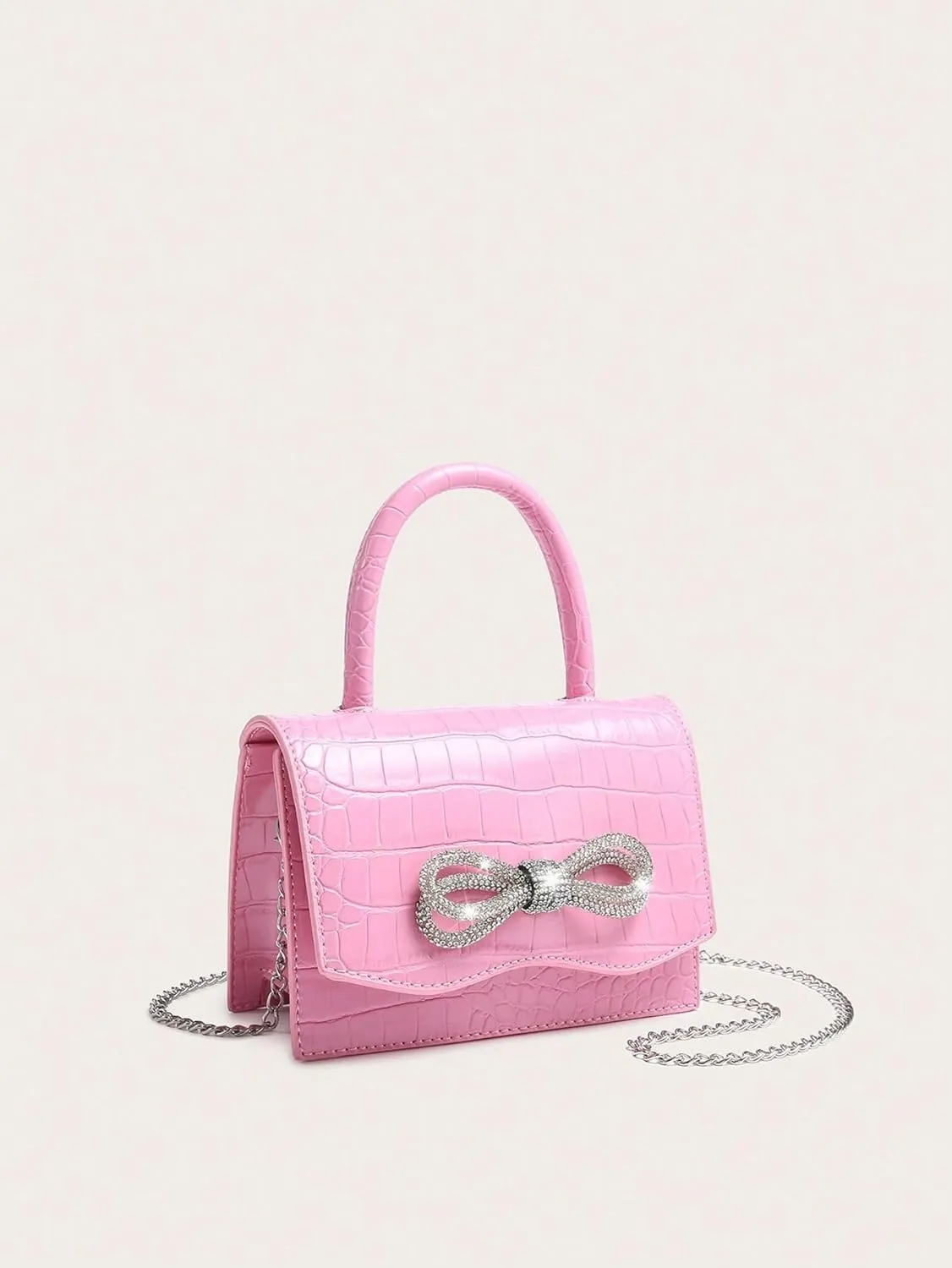 QWINEE Women's Glitter Rhinestone Bow Decor Clutch Purse Prom Bags Sparkle Mini Square Handbags