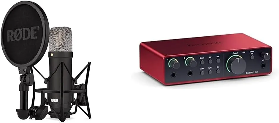 RØDE NT1 Signature Series Condenser Microphone with SM6 Shockmount and Pop Filter - Black & Focusrite Scarlett 2i2 4th Gen USB Audio Interface