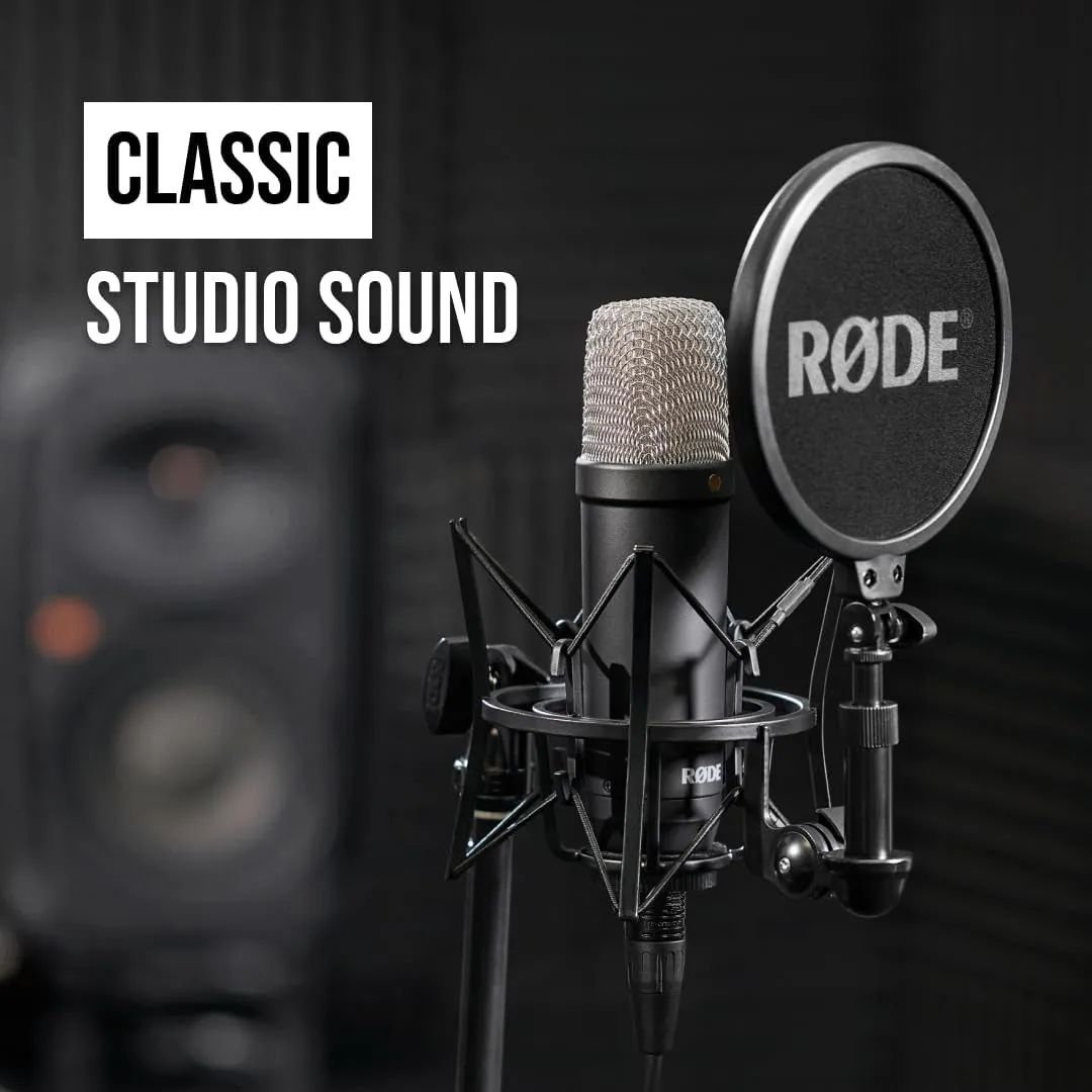 RØDE NT1 Signature Series Condenser Microphone with SM6 Shockmount and Pop Filter - Black & Focusrite Scarlett 2i2 4th Gen USB Audio Interface