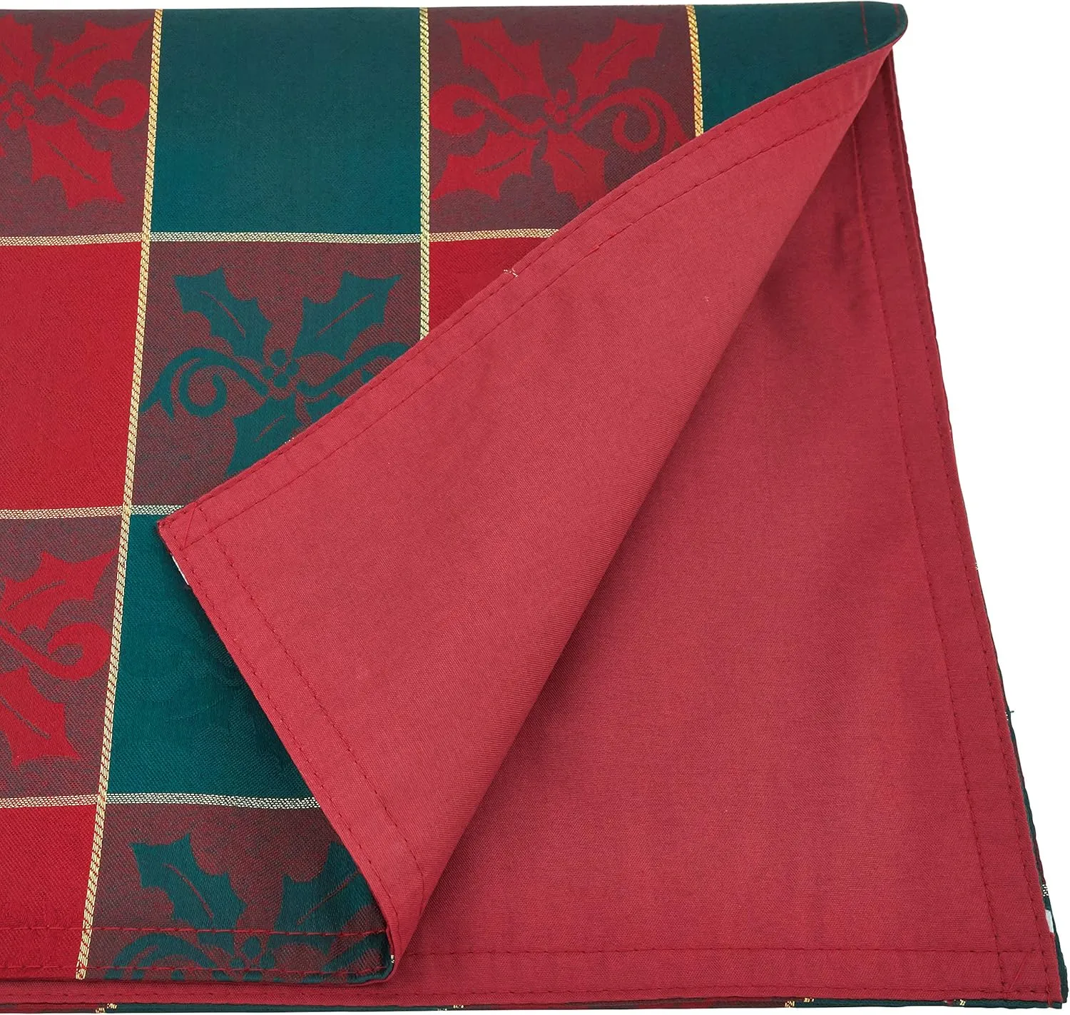 Red/Green Plaid Christmas Holiday Design Table Runner, 14" X 72" Rectangular, 100% Polyester, (1 Piece).