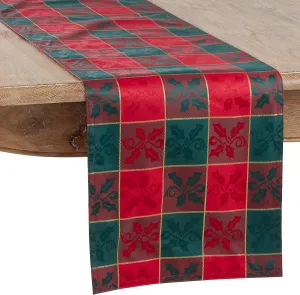 Red/Green Plaid Christmas Holiday Design Table Runner, 14" X 72" Rectangular, 100% Polyester, (1 Piece).