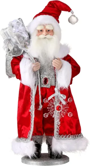 Regency International Fabric Jewel Santa with Snowflake on Base 21-inch, Red/Silver/White, Christmas Decor