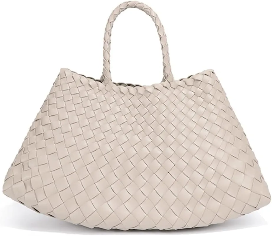 Rejolly Basket Bag for Women Woven Leather Top Handle Tote Handbag Summer Vacation Chic Beach Purse with Drawstring Pouch