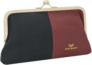 RFID Contrast Clutch Purses for Women, Leather Evening Bag with Kiss Lock, Multi Layer Mobile Phone Wallet