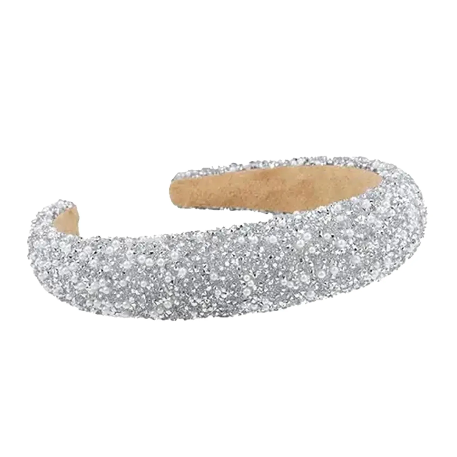 Rhinestone Headbands for Girls – Padded Headband With Beads & Pearls Perfect Fall Accessory in Silver