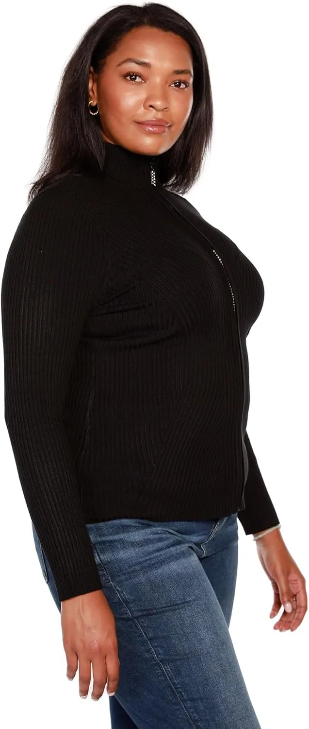 Rhinestone Zipper Plus Size Sweater Cardigan Womens Fashion Casual Outfits