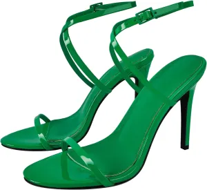 richealnini Ankle Crisscross Strap Heels for Women One Band Wrap Strappy Heeled Sandals Open Toe Stiletto High Heels with Adjustable Buckle