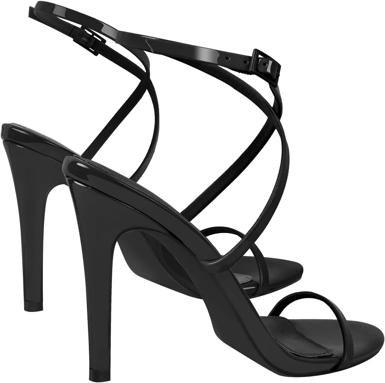 richealnini Ankle Crisscross Strap Heels for Women One Band Wrap Strappy Heeled Sandals Open Toe Stiletto High Heels with Adjustable Buckle