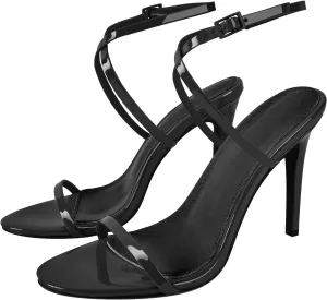 richealnini Ankle Crisscross Strap Heels for Women One Band Wrap Strappy Heeled Sandals Open Toe Stiletto High Heels with Adjustable Buckle