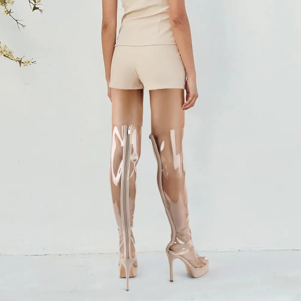 richealnini Clear Heels Peep Toe Platform Stiletto High Heels Sandals Boots with Back Full Zipper