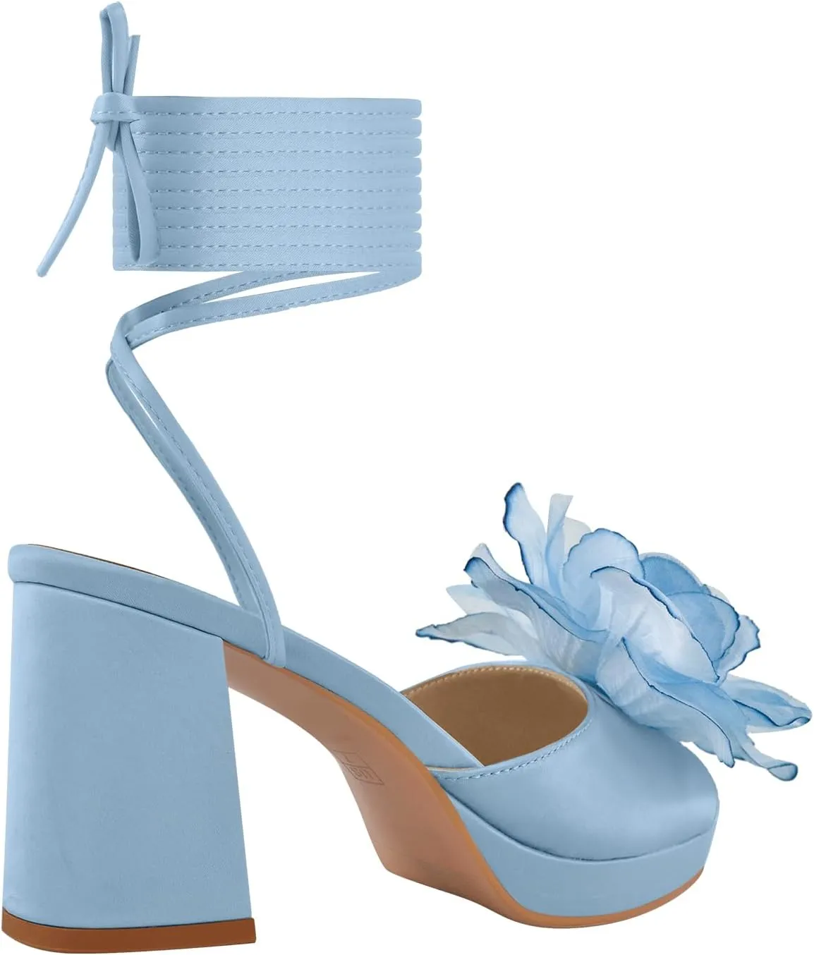 richealnini Floral Ankle Strappy Heel Sandals for Women Lace Up Block Heels